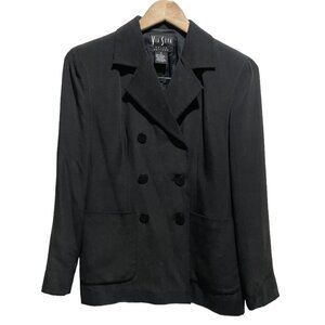 Via Seta Suites Petites Black Button Front Silk Blazer Size 4